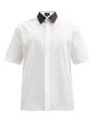 Matchesfashion.com Fendi - Logo-collar Cotton-poplin Shirt - Mens - White