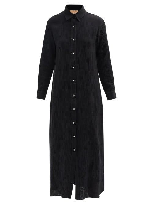 Albus Lumen - Crinkle-cotton Shirt Dress - Womens - Black