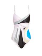 Matchesfashion.com Mara Hoffman - Isolde Wrapover Cut Out Swimsuit - Womens - Grey Multi