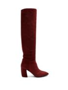 Matchesfashion.com Prada - Point Toe Suede Knee High Boots - Womens - Burgundy