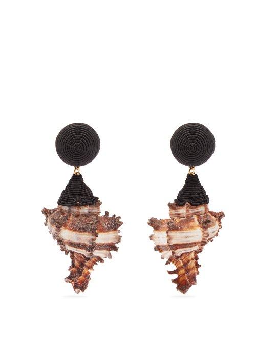 Matchesfashion.com Rebecca De Ravenel - Ophelia Shell And Gold Plated Clip On Earrings - Womens - Black