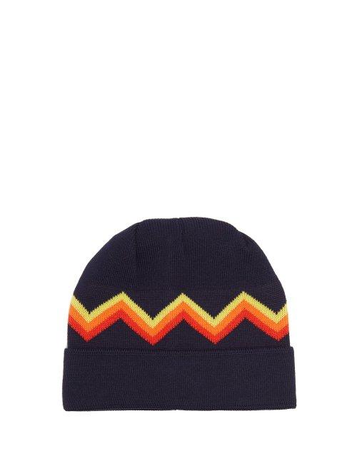 Matchesfashion.com Perfect Moment - Zigzag Intarsia Wool Blend Beanie Hat - Womens - Navy Multi