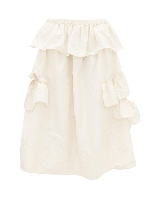 Matchesfashion.com Simone Rocha - Asymmetric Ruffle-trimmed Taffeta Midi Skirt - Womens - Cream