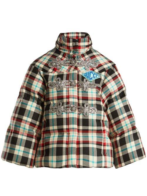 Matchesfashion.com Gucci - Embellished Tartan Wool Down Jacket - Womens - White Multi