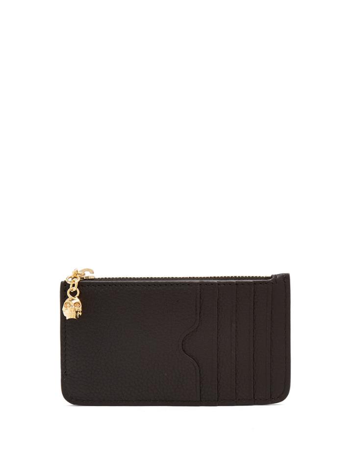 Alexander Mcqueen Skull-charm Grained-leather Cardholder