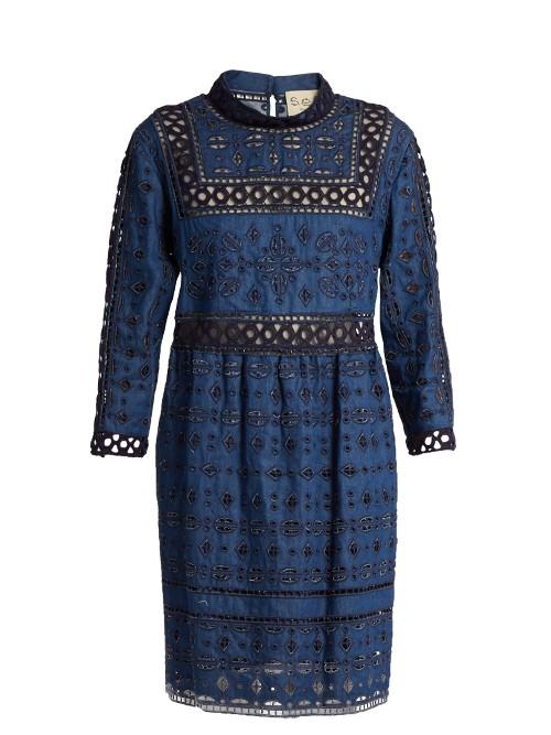 Sea Long-sleeved Lace Popover Dress