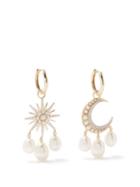 Harris Reed X Missoma - Star And Moon Diamond, Pearl & 14kt Gold Earrings - Womens - Gold Multi