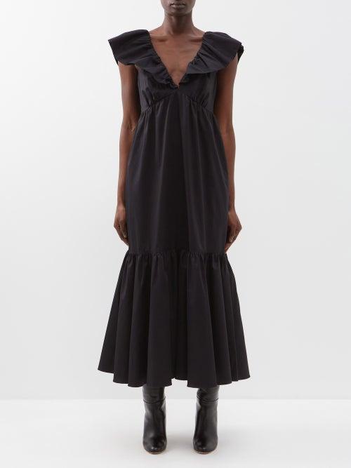 La Ligne - Marion Ruffled Cotton-poplin Dress - Womens - Black