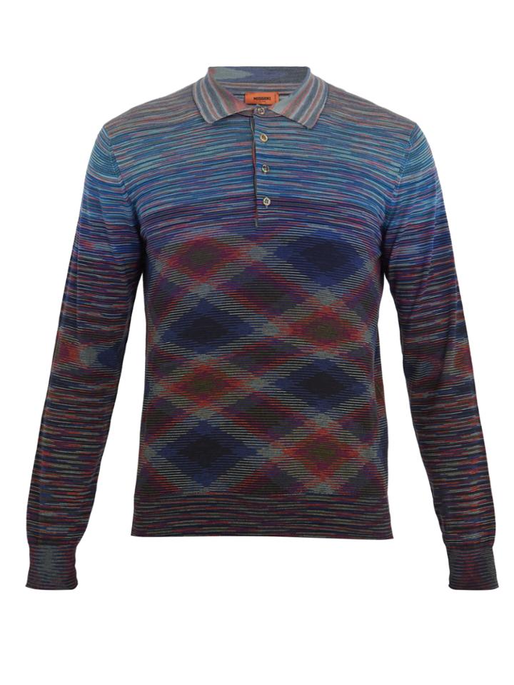 Missoni Striped Long-sleeved Wool-blend Polo Shirt