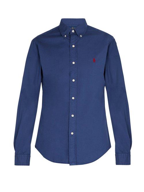 Matchesfashion.com Polo Ralph Lauren - Logo Embroidered Long Sleeve Cotton Shirt - Mens - Navy