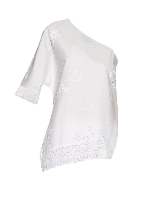 Matchesfashion.com Stella Mccartney - Alix Asymmetric Neckline Cotton Top - Womens - Ivory