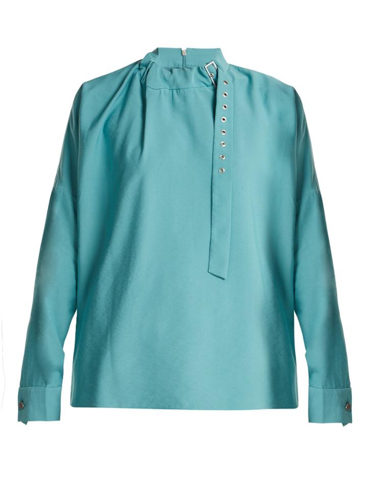 Tibi Buckled-neck Twill Blouse
