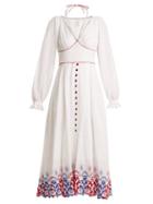 Matchesfashion.com Gl Hrgel - Embroidered Linen Dress - Womens - White