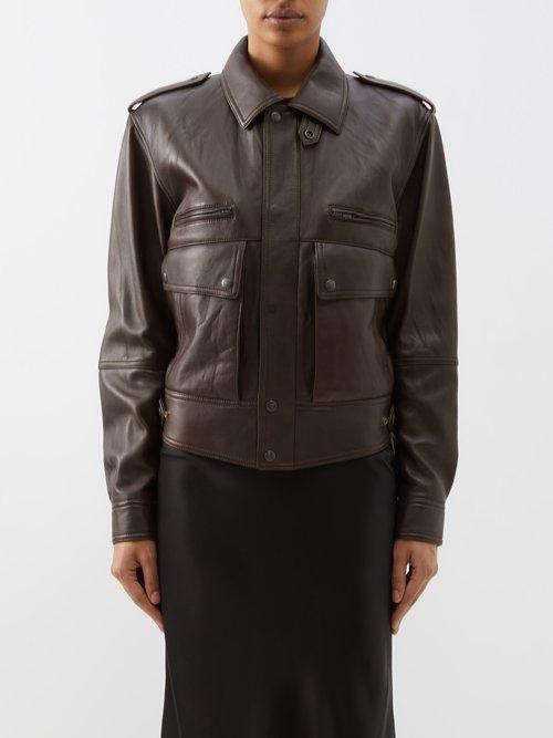 Saint Laurent - Leather Bomber Jacket - Womens - Brown