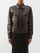Saint Laurent - Leather Bomber Jacket - Womens - Brown