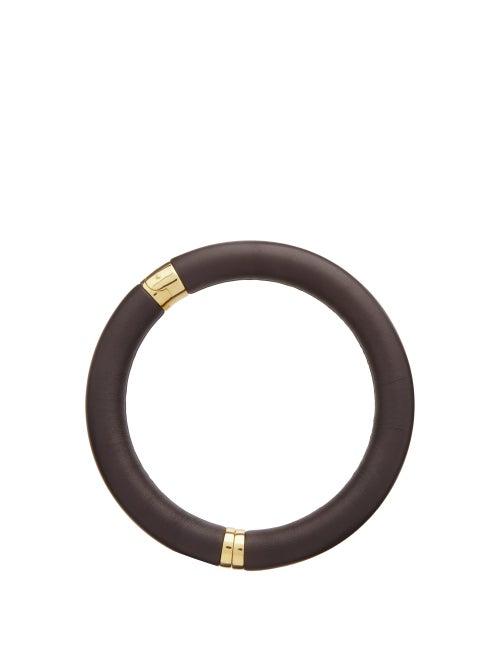 Matchesfashion.com Bottega Veneta - Leather & 18kt Gold-plated Choker - Womens - Brown