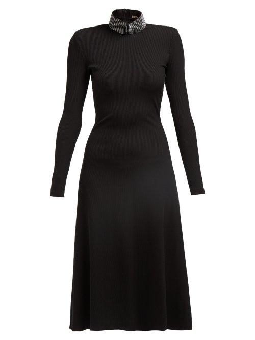 Matchesfashion.com Christopher Kane - Crystal Embellished Ribbed Jersey Midi Dress - Womens - Black