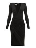 Matchesfashion.com Alexandre Vauthier - Plunge Neck Slit Front Dress - Womens - Black