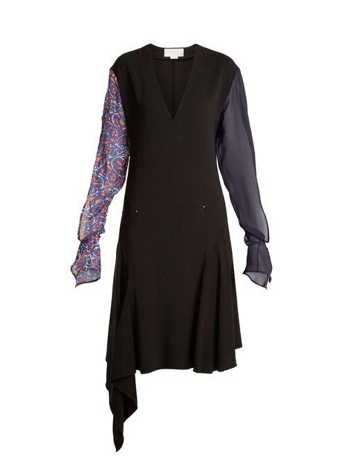 Matchesfashion.com Esteban Cortzar - Contrast Sleeve V Neck Stretch Crepe Dress - Womens - Black