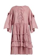 Matchesfashion.com Horror Vacui - Geometric Print Tiered Ruffle Cotton Dress - Womens - Red Multi