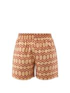 Harago - Block-printed Cotton Shorts - Mens - Cream Multi