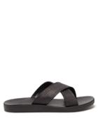 Mens Shoes Ancient Greek Sandals - Kritonas Woven-raffia Crossover Slides - Mens - Black