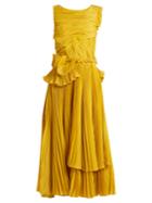Rochas Pleated Cotton And Silk-blend Dress