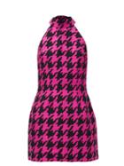 Matchesfashion.com Elzinga - Halterneck Houndstooth-jacquard Twill Mini Dress - Womens - Black Pink