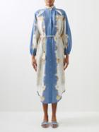 Ale Mais - Ursula Baroque-print Linen-voile Shirt Dress - Womens - Blue Print