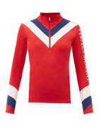 Matchesfashion.com Perfect Moment - Chevron-striped Quarter-zip Thermal Top - Womens - Red