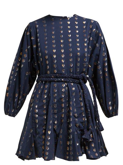 Matchesfashion.com Rhode Resort - Ella Metallic Heart Jacquard Cotton Dress - Womens - Navy Print