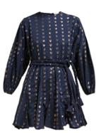 Matchesfashion.com Rhode Resort - Ella Metallic Heart Jacquard Cotton Dress - Womens - Navy Print