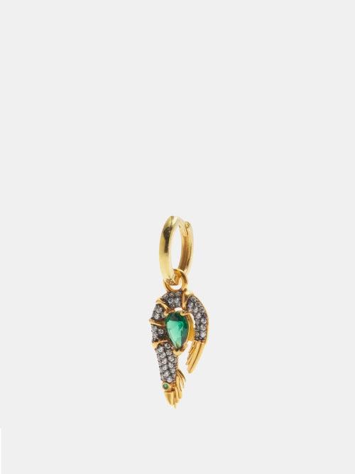 Begm Khan - Shrimp 24kt Gold-plated Single Hoop Earring - Womens - Grey Green