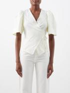 Ganni - Striped Organic Cotton-seersucker Top - Womens - Yellow Cream