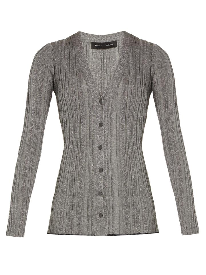 Proenza Schouler V-neck Ribbed-knit Lurex Cardigan