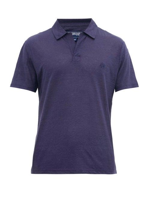 Matchesfashion.com Vilebrequin - Pyramid Logo Embroidered Linen Polo Shirt - Mens - Navy