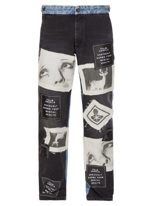 Matchesfashion.com Palm Angels - Logo Patch Two Tone Denim Jeans - Mens - Black