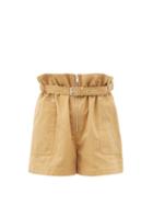 Matchesfashion.com Isabel Marant Toile - Parana Paperbag-waist Cotton-blend Shorts - Womens - Camel