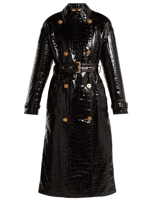 Matchesfashion.com Versace - Baroque Print Lined Crocodile Effect Coat - Womens - Black