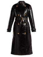 Matchesfashion.com Versace - Baroque Print Lined Crocodile Effect Coat - Womens - Black