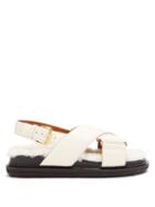 Matchesfashion.com Marni - Shearling-footbed Leather Sandals - Womens - White