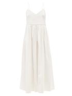 Ladies Beachwear Three Graces London - Aspen V-neck Cotton Midi Dress - Womens - White