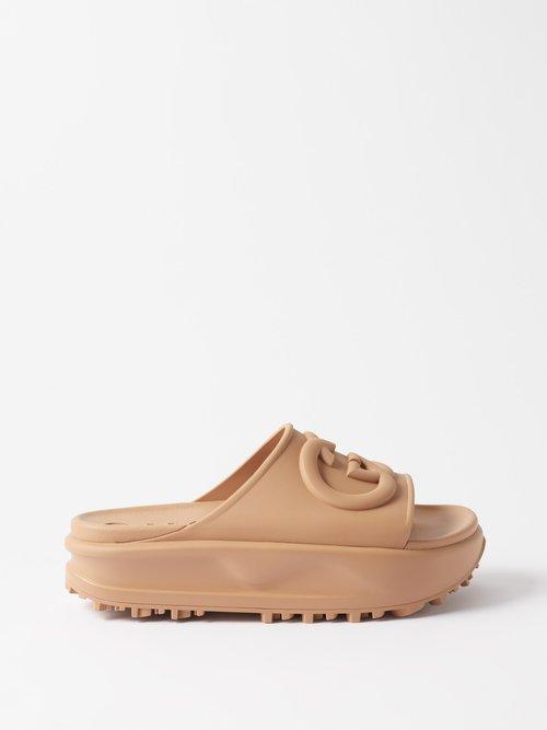 Gucci - Miami Gg-embossed Rubber Platform Slides - Womens - Camel