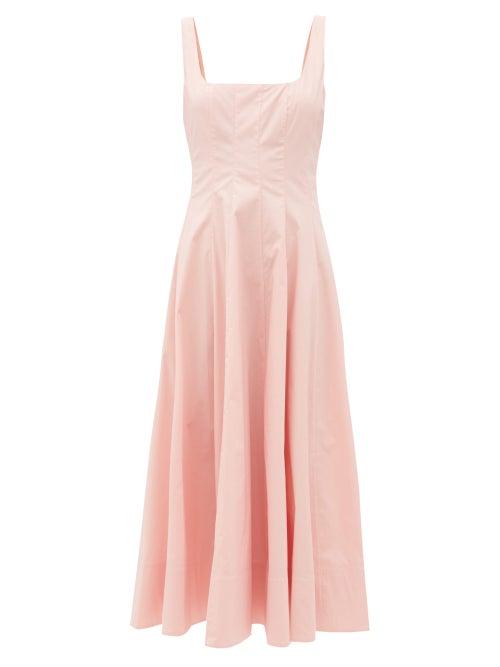 Matchesfashion.com Staud - Wells Dart-tucked Cotton-blend Poplin Midi Dress - Womens - Light Pink