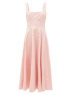 Matchesfashion.com Staud - Wells Dart-tucked Cotton-blend Poplin Midi Dress - Womens - Light Pink
