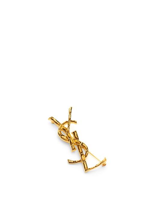 Matchesfashion.com Saint Laurent - Opyum Crocodile-effect Metal Brooch - Womens - Gold
