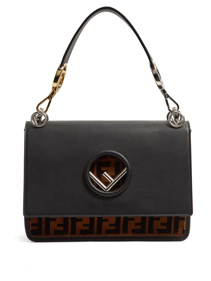 Fendi Kan I Logo Leather And Velvet Shoulder Bag