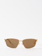 Bottega Veneta Eyewear - Rectangle Metal Sunglasses - Womens - Gold Brown
