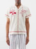 Harago - Antique Cherry-embroidered Cotton Shirt - Mens - Cream Multi