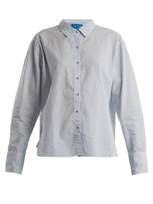 Matchesfashion.com M.i.h Jeans - Mini Oversized Striped Crinkled Cotton Shirt - Womens - Light Blue